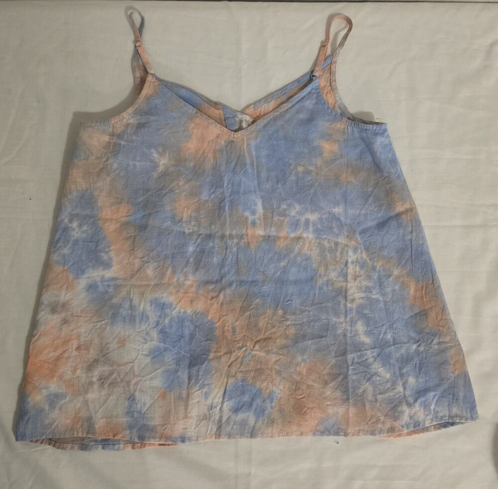 Entro Women's Large Tie-Dye Sleeveless Cami Tank Top Button Boho Blue Peach